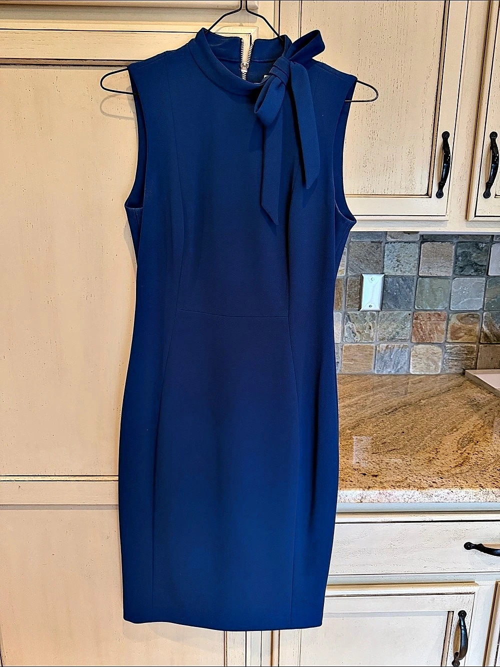 Calvin Klein Sleeveless Mock Neck Bow-Neck Sheath Dress Blue Size 4